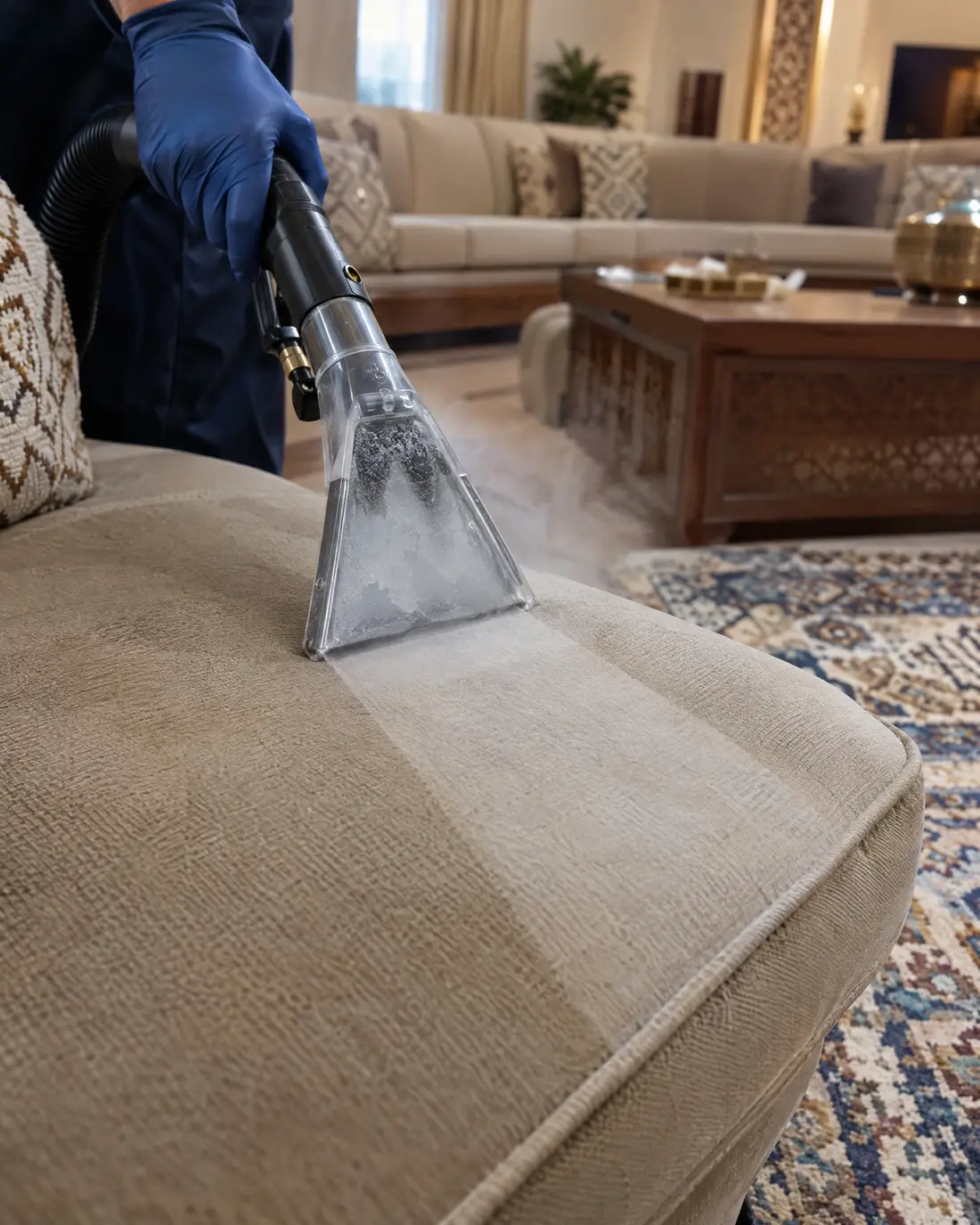 تنظيف كنب المجلس بالبخار بجهاز احترافي